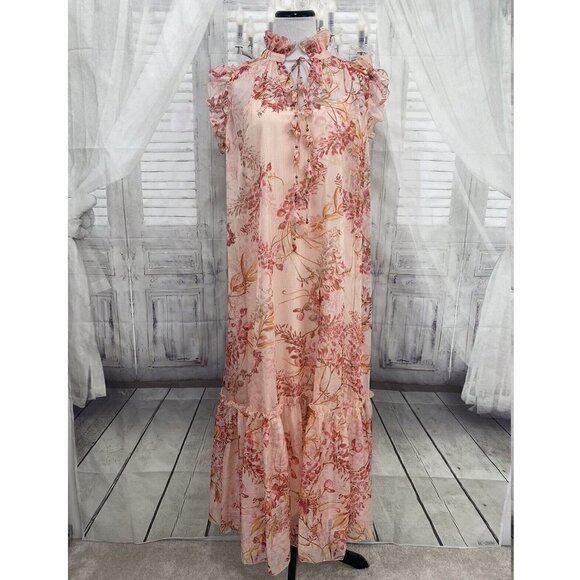 Alex Marie Dresses & Skirts - Alex Marie Size 8 Dress 16 Fluttery Floral Print Pink Orange Cap Sleeve Maxi